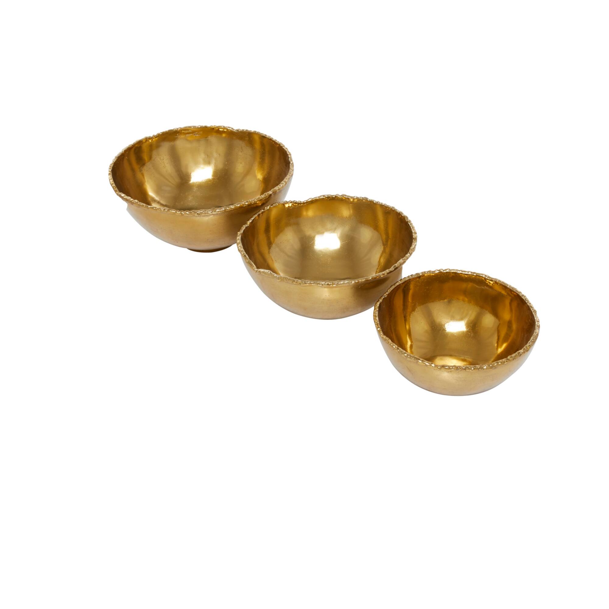 Set of 3" Gold Aluminum Modern Decorative Bowl, 6" x 14" x 14"